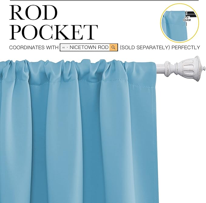 NICETOWN Kitchen Window Blackout Curtain Panels - Energy Saving Window Covering Thermal Insulated Rod Pocket Drapes for Basement(Teal Blue, Set of 2 Panels, 42 by 45 inches Long) - Image 3