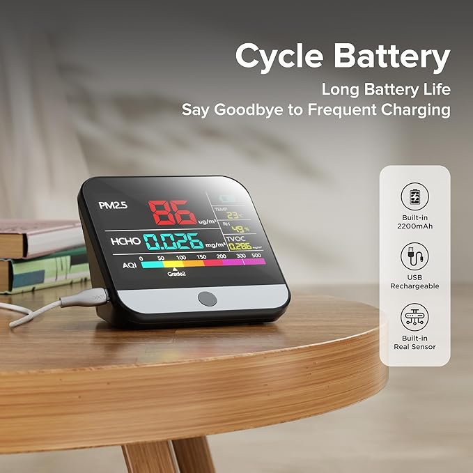 Xoopon 13 in 1 Air Quality Monitor Indoor Portable PM1|PM2.5|PM10|TVOC|Formaldehyde|Temp|Humidity and 6AQI Detector with Beep Alarm,Easy to Use,Highly Accurate Air Quality Tester for Home,Office - Image 6