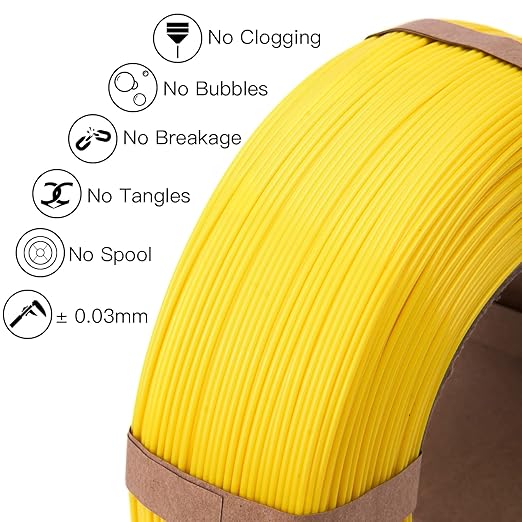 Inland V2 PLA PRO (PLA+) 3D Printer Filament Refill, 1.75mm Spooless Filament, Dimensional Accuracy +/- 0.03mm, 1KG (2.2lbs) Yellow Refill for Inland Reusable Spools, Bambu Lab Compatible - Image 3