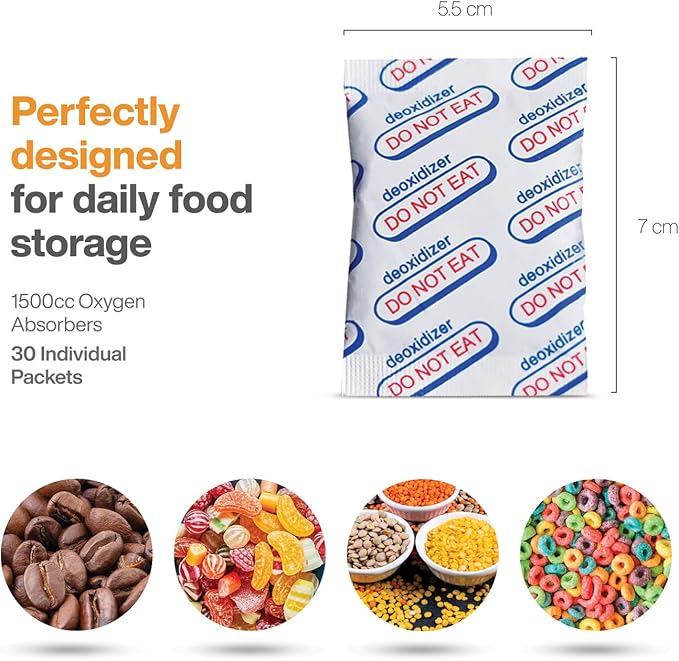1500cc (Individually Sealed - Total 30 Count) for Food Storage, Food Grade Oxygen Absorbers Packets with Oxygen Indicator for Long Term Storage and Preservation(30 Individual Packets, 1500cc) - Image 4