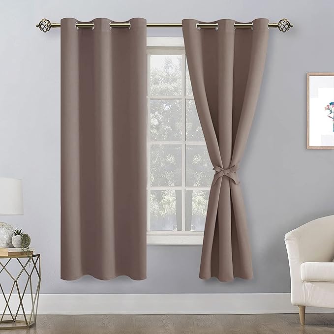 Hiasan Blackout Curtains for Bedroom, 42 x 63 Inches Length - Thermal Insulated & Light Blocking Window Curtains for Living Room/Kids Room, 2 Drape Panels Sewn with Tiebacks, Tan - Image 2