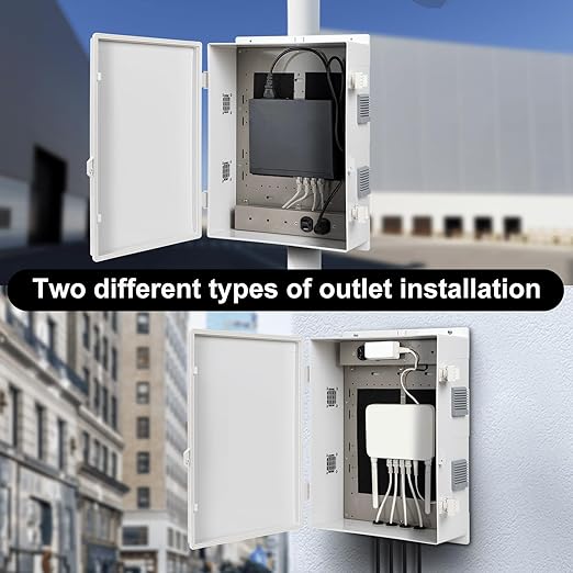 Outdoor Electrical Junction Box with High Power Outlet, ABS Water Resistant Enclosure with Internal Mounting Panel & Hinged Cover. (18.1" H* 12.6" L* 6.3" W & Outlet) - Image 2