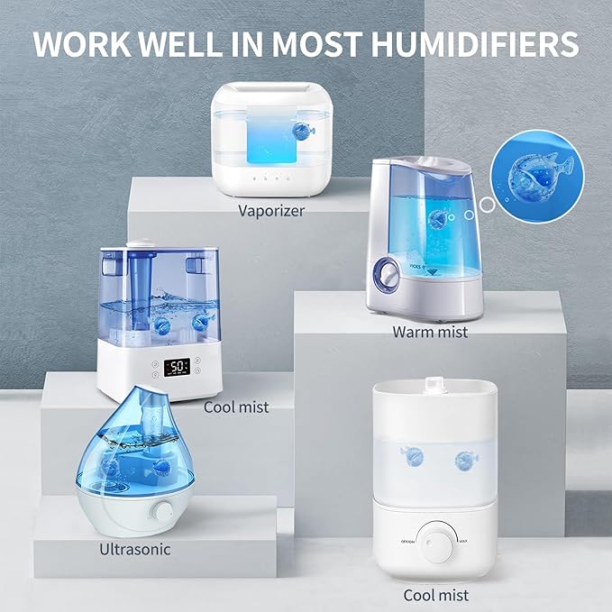 Humidifier Cleaning Fish: 12 Packs Humidifier Tank Cleaner Ball Compatible with Most Humidifiers, Purifier Water, Prevents Hard Water Build-Up, Filters Mineral Deposits, Remove Odor - Image 2