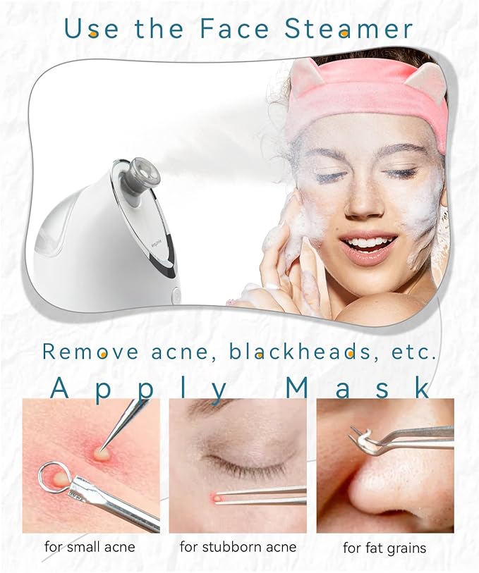 Kingsmile Facial Steamer, 3 in 1 Face Steamer for Facial,Compact NanoSteamer with Aromatherapy,Face Humidifier - Adjustable Nozzle, Warm Mist Steamer for Home SPA, Stainless Steel Skin Kit & Headband - Image 3
