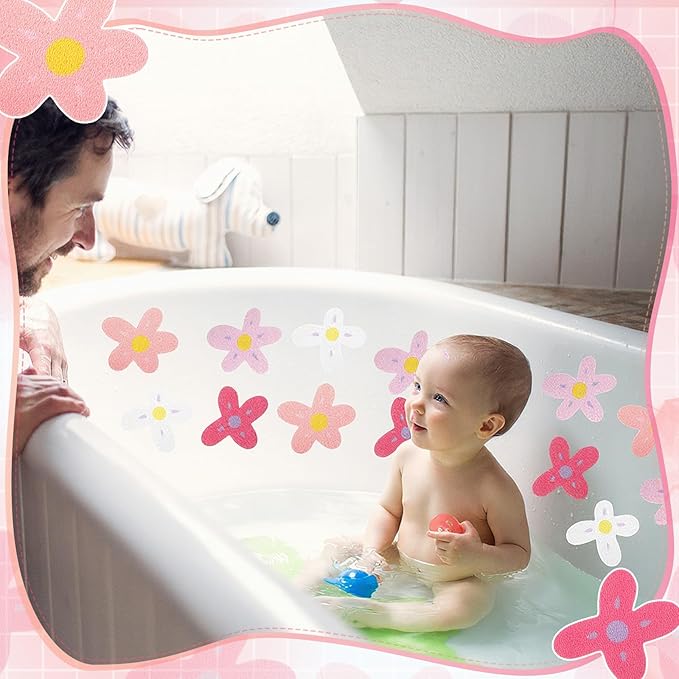 32 Pcs Cute Non Slip Bathtub Stickers for Shower Colorful Bathroom Anti Slip Shower Stickers Floor Applique Adhesive Decals with Scraper for Bathtub Bathroom Floor Pools (Flower) - Image 7