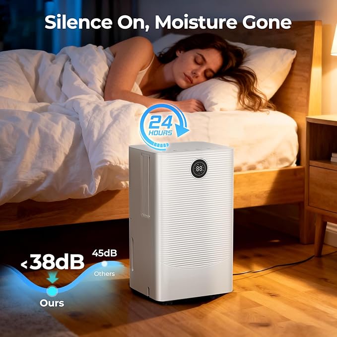 25 Pint Dehumidifier for Bedroom Bathroom Basement, 38dB Quiet, Precise Humidity Control, 3 Modes, Drain Hose & 0.53 Gal Water Tank, Small 1800 Sq.ft Dehumidifiers for Apartment RV Dorm - Image 3