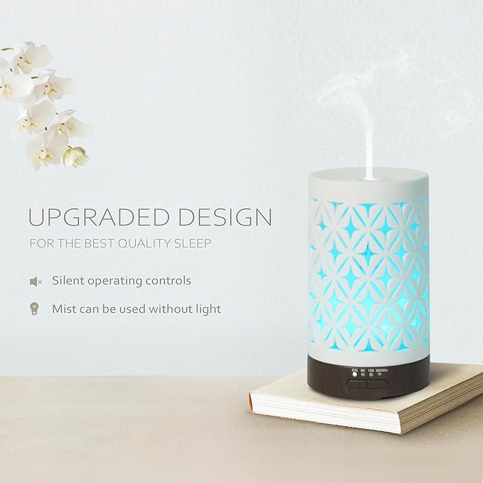 Earnest Living Essential Oil Diffuser for Home White Ceramic 100ml Aromatherapy Diffuser with 4 Timers 7 Night Lights and Auto Off Function (no Beep!) for Essential Oils Version 2 - Image 3