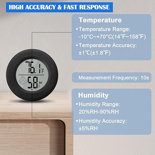 2Pcs Mini Digital Indoor Thermometer Hygrometer Meters Gauge Accuracy Room Temperature and Humidity Monitor for Reptile Humidors Jars Incubators Guitar Case Green House Fahrenheit (℉) - Image 2