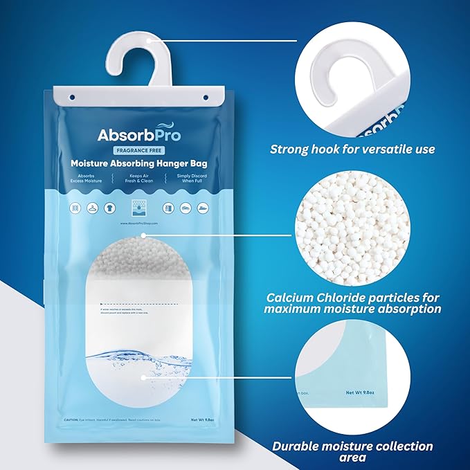 Moisture Absorbing Hanger Bag Fragrance Free - 10-Pack - 9.8 oz Hanging Dehumidifying Packs for Home, Kitchen, Bedroom, Bathroom, Closet, Rooms, Cars - Image 4
