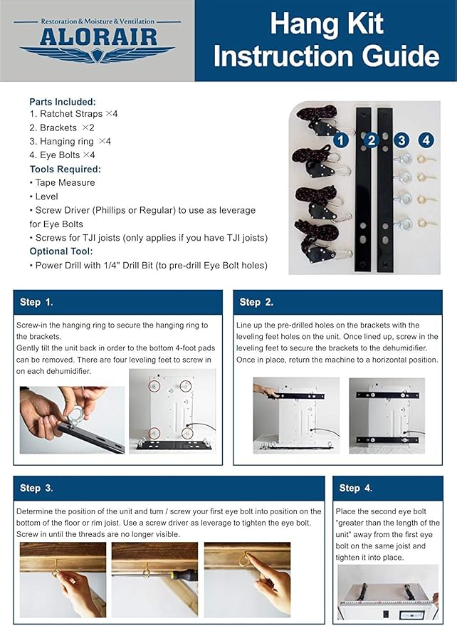 ALORAIR Hanging Kits for Crawl Space & Basement Dehumidifiers, Easy Way to Raise and Lower dehumidifier, Helps reduce noise and vibration of the unit - Image 4