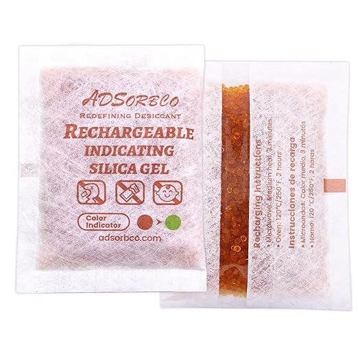 Adsorbco Rechargeable Desiccant, Indicating Silica Gel Packets, Moisture Absorbers for Storage, Gun Safe Dehumidifiers (15, 30g) by Unknown