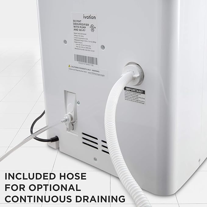 Ivation 4,500 Sq Ft Smart Wi-Fi Energy Star Dehumidifier with App, Continuous Drain Hose Connector, Programmable Humidity, 2.25 Gal Reservoir for Medium and Large Rooms (4,500 Sq Ft With Pump) - Image 2