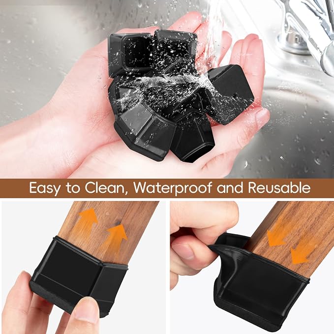 16Pcs Square Chair Leg Floor Protectors with Thickened Felt Pads Silicone Chair Leg Covers Caps to Protect Hardwood Tile Floors Furniture Feet Reduce Noise (Black XL Fit 1.46"-1.77") - Image 6