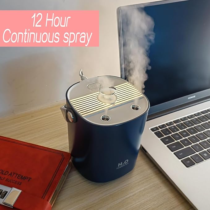 Humidifiers for bedroom,1.2L Portable Cool Mist Humidifiers Auto Shut-Off USB Desk Humidifier,with Warm Night Light and Dual Nozzle Design for Bedroom Travel Office（Blue） - Image 2