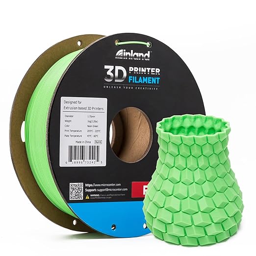 INLAND Micro Center PLA+ 3D Printing Filament 1.75mm - PLA Pro Dimensional Accuracy +/- 0.03 mm - 1 kg Cardboard Spool (2.2 lbs) (1 Pack Neon Green, 1.75mm) by INLAND
