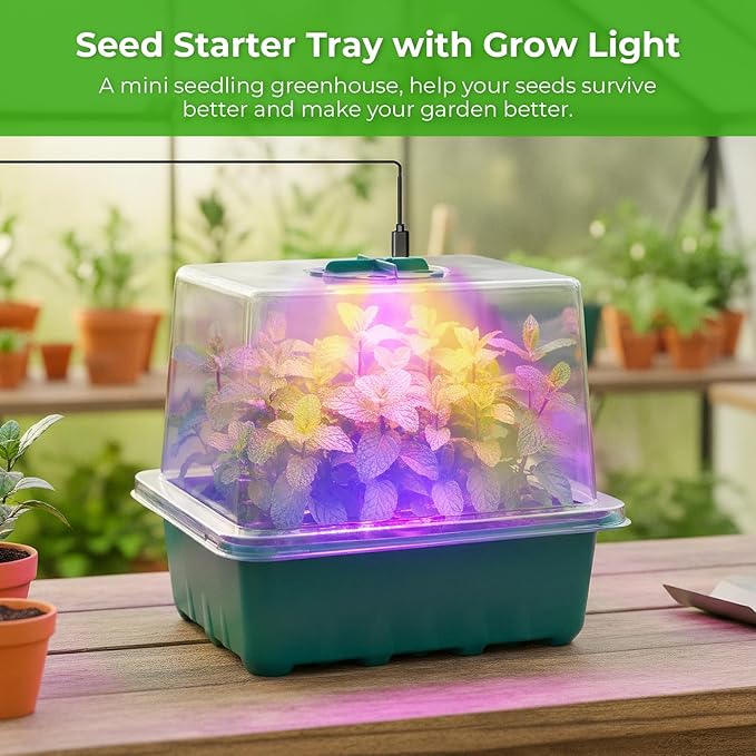 Seed Starter Tray with Grow Light, 6pcs Seed Starter Kits with Light and Humidity Domes, Timing Controller & Adjustable Brightness & 3 Light Mode, Indoor Seedling Starter Plant Germination Trays - Image 7