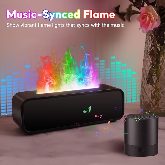 Essential Oil Diffuser, 250ml Flame Oil Diffuser - Aromatherapy Humidifier, Sound Activated Flame Effect, Rainbow Flame, Music Sync, Remote Control - Perfect for Bedroom Home Office Yoga (Black) - Image 2