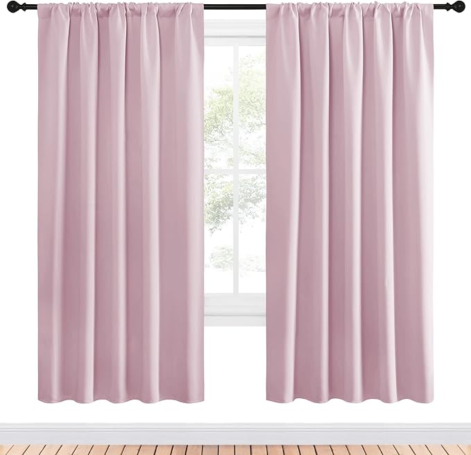 NICETOWN Blackout Curtains for Girls Room - Nursery Essential Thermal Insulated Solid Rod Pocket Top Blackout Drapes (Lavender Pink, 1 Pair, 52 x 72 Inch) - Image 2