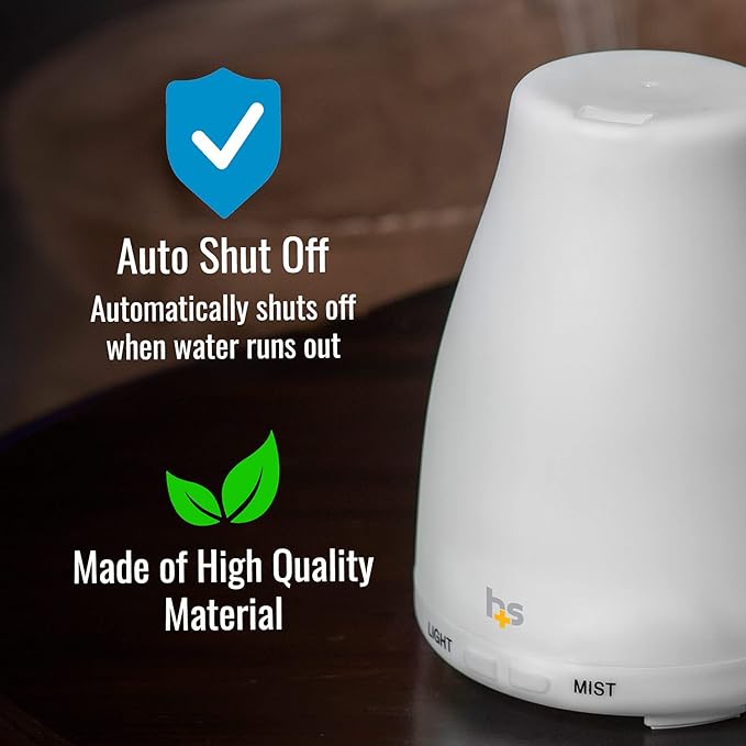 HealthSmart Essential Oil Diffuser, Cool Mist Humidifier and Aromatherapy Diffuser with 150ML Tank Ideal for Small Rooms, Adjustable Timer and Mist Mode, White - Image 5