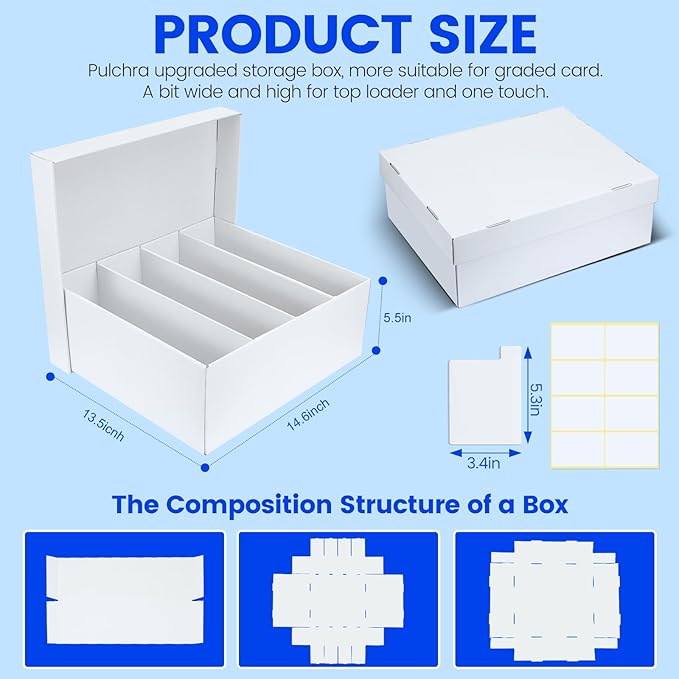 Pulchra 2 Pack Trading Graded Card Storage Box - 4 Rows Graded Card Case Holds 176 PSA Slab Cards, Graded Card, Cardboard Holder Organizer Boxes with Dividers for Sport Cards PSA/GMA/CSG/SGC/HGA/MTG - Image 2