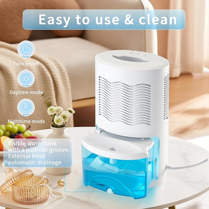 Dehumidifier for Home with Colorful Light Auto Shut Off Protection Ideal for Bedroom and Basement 2 Working Modes Daytime and Nighttime Efficient Moisture Removal System - Image 4
