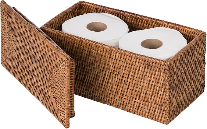KOUBOO La Jolla Rattan Box, Toilet Roll Storage, Storage Boxes, Rattan Basket Decorative Boxes, Storage Container, Rectangular, Honey - Brown - Image 2