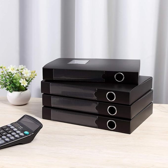 A4 Storage File Boxes Plastic Archives Cases with Lid, File Folder Organizer Document Filing Box for Office, Letter Size Paper,31×4×24 cm, Black(Pack of 4) - Image 6