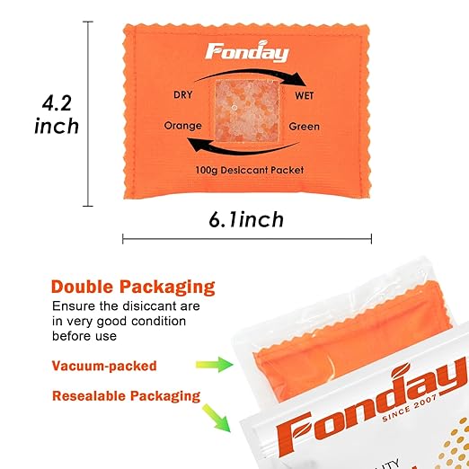 100g x 5 Packs Fonday Rechargeable Silica Gel Desiccant Packets Fast Reactivate Desiccant Bags Moisture Absorbers for Storage Bins, Suitcase, Safe, 3D Filaments, Electronics - Image 8