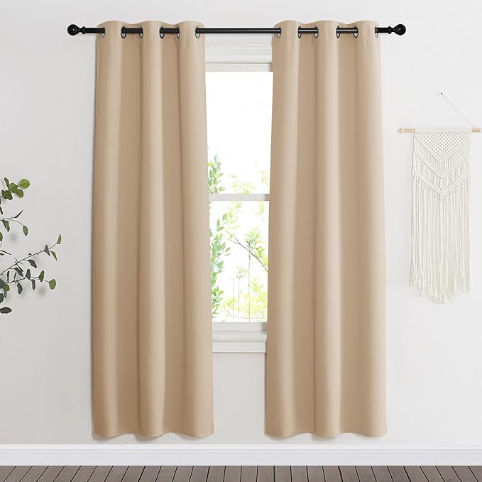 NICETOWN Room Darkening Blind Shade for Kids Bedroom, Biscotti Beige, Single Panel, 34 x 72 inch, Triple Weave Home Decoration Light Blocking Solid Ring Top Curtain/Drape for Small Window - Image 2