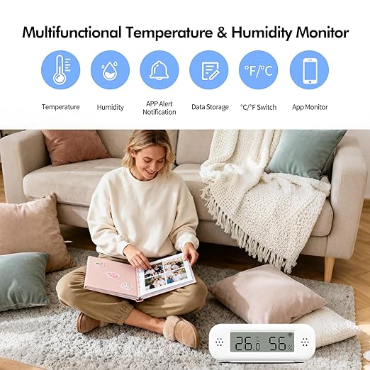 eMylo WiFi Thermometer Hygrometer Sensor, Smart Wireless Indoor Temperature Humidity Monitor with App Alerts, Free Data Storage Export, for Home Room Pet Greenhouse, Compatible with Alexa, 2 PCS - Image 2