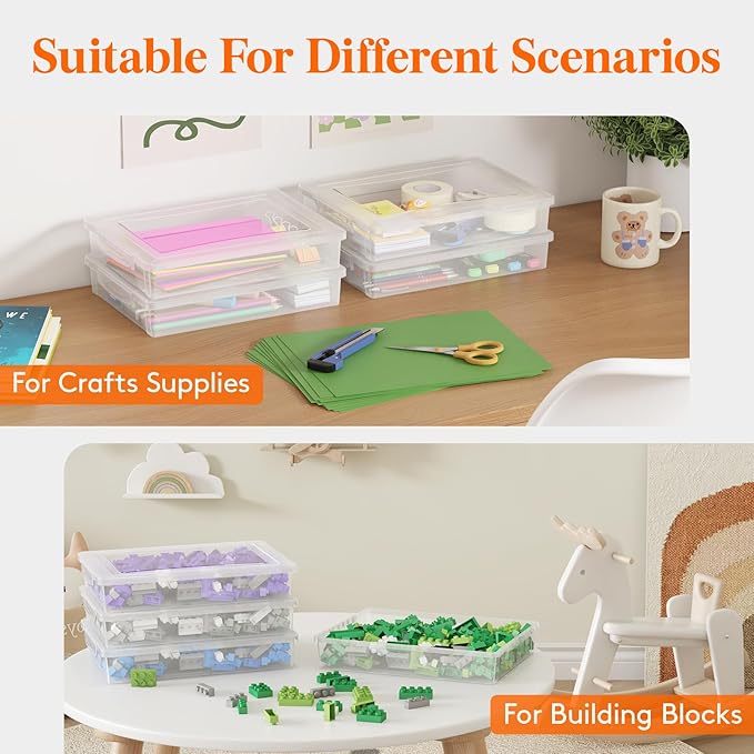 Lifewit 4 Pack Paper Organizer Storage, Multi-Purpose Plastic File Box with Latching Lids, Containers for A4, 8.5" x 11" Letter, Scrapbook, Document, Magazine, Art Supplies, Clear - Image 9