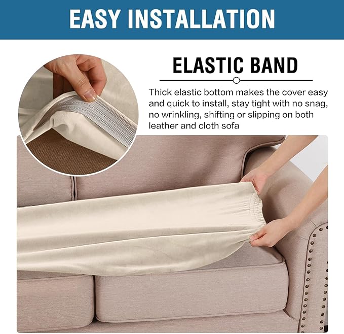 H.VERSAILTEX Velvet Stretch Individual Cushion Cover Plush Cushion Slipcover for Loveseat Sofa Furniture Protector Seat Cushion Sofa Cover (1 Piece Loveseat Cushion Cover, Cream) - Image 5