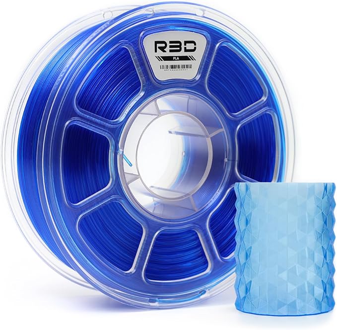 R3D PLA Filament 1.75mm, 0-370 mm/s High Speed PLA Printing, Dimensional Accuracy +/- 0.02mm, 1KG (2.2lbs) Clear Plastic Spool 3D Printer Filament (Transparent Blue) by R3D