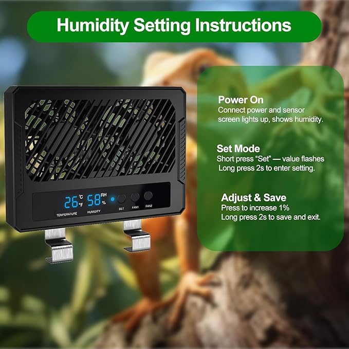 Reptile Dual-Head Temperature & Humidity Fan – Quiet Automatic Climate Control with Digital Display for Terrariums, Reptiles & Amphibians - Image 4
