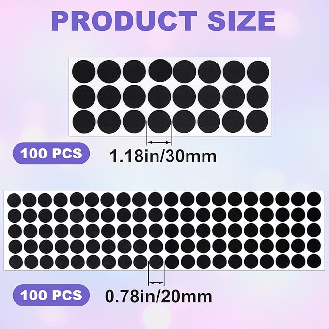 200 Pcs Small Felt Furniture Pads, Self-Adhesive EVA Foam Dot Circles, Round Felt Furniture Stickers for Desks Drawers Vases Photo Frames Cabinets Doors Candlesticks- Black, 2 Sizes - Image 2