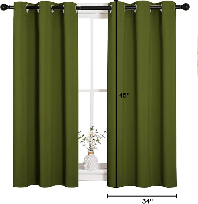 NICETOWN Christmas Bedroom Curtain Panels Blackout Draperies, Holiday Christmas Decor Thermal Insulated Solid Grommet Blackout Curtains/Drapes (One Pair, 34 by 45-inch, Olive Green) - Image 9