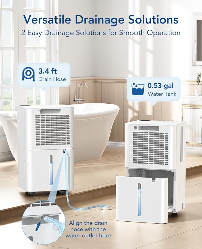 2500 Sq.Ft Dehumidifier for Basement with Drain Hose Max 34 Pints, Dehumidifiers for Home Large Room Bathroom Bedroom, 3 Modes, Smart Humidity Control, Auto Defrost, 24H Timer, Sleep Mode - Image 4