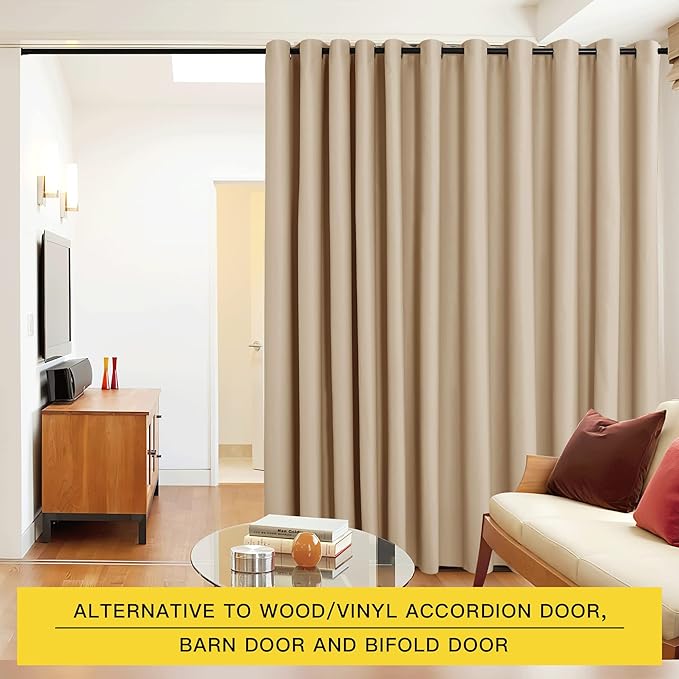 NICETOWN Closet Door Heavy Curtain, Room Dividers Shade Screens Partitions, Extra Large Space Partition Blackout Curtain, Screen Dividers for Rooms (1 PC, 20ft Wide x 9ft Long, Biscotti Beige) - Image 2