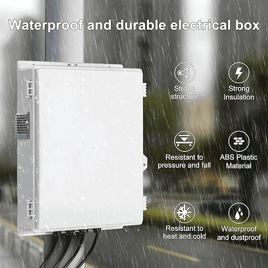 Outdoor Electrical Junction Box with High Power Outlet, ABS Water Resistant Enclosure with Internal Mounting Panel & Hinged Cover (16" H* 12" L* 4" W) - Image 4