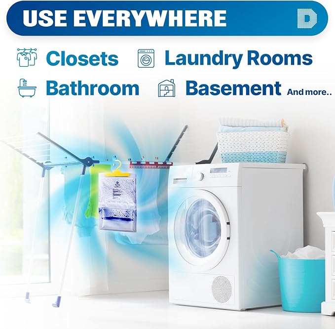 Dry & Dry Premium Moisture Absorbers Dehumidifiers for Home, Basement, Bedroom, Small Dehumidifiers - Blue & White (8 Pack) 14 ounce - Image 5