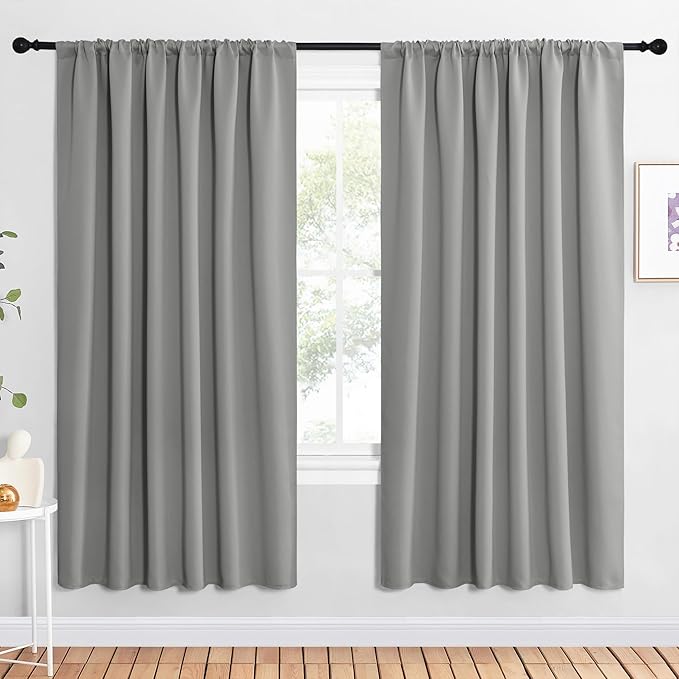 NICETOWN 2 Panels Blackout Curtains, Rod Pocket Window Curtains Room Darkning Drapes for Bedroom/Living Room, Thermal Insulated Solid Draperies for Home Office/Study, 62 by 72-Inch, Silver Grey by NICETOWN