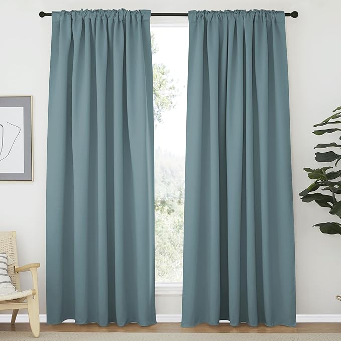 NICETOWN Blackout Curtains 84 inches Long for Living Room, Rod Pocket & Back Tab Window Curtains, Eatra Long Drape Panels for Office (Greyish Blue, 70" W x 84" L per Panel, 2 PCs) - Image 2