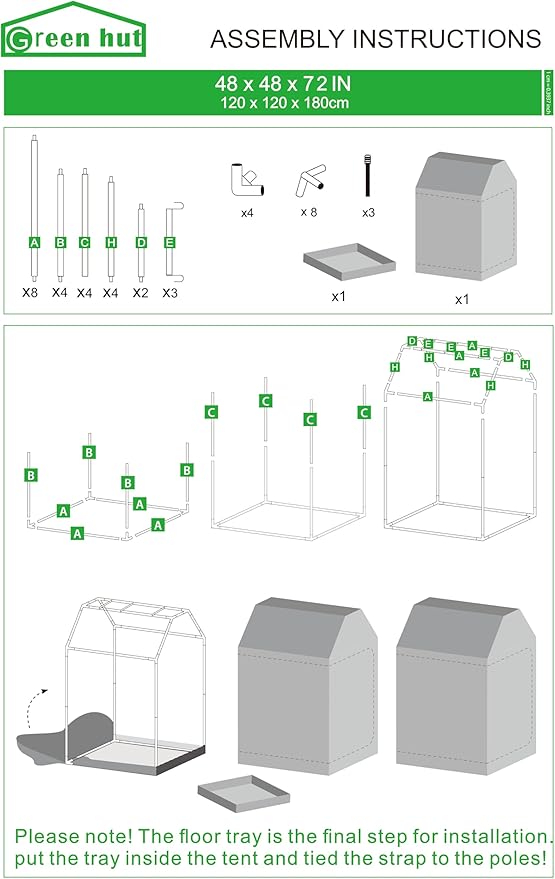 4x4 Grow Tent, 48"x48"x72" Roof Cube Plant Grow Tents with Observation Window and Floor Tray for Indoor Plant Growing Seedling - Image 9