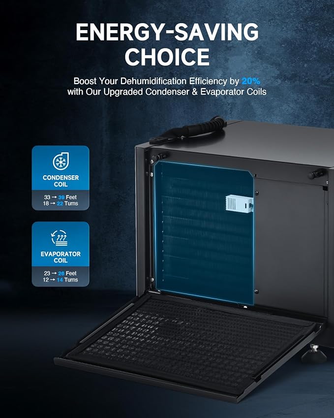 CREWORKS 130 PPD Crawl Space Dehumidifier, Commercial Dehumidifier for Basement with Built-in Drain Hose, Crawl Space Dehumidification with Auto Defrost & Detachable Display Panel - Image 6