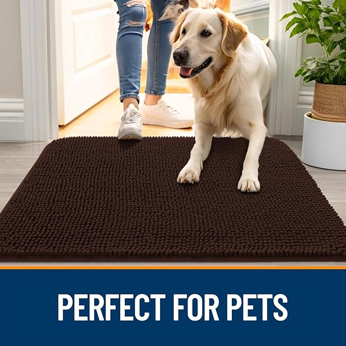 OLANLY Dog Door Mat for Muddy Paws 24x16, Absorbs Moisture and Dirt, Absorbent Non-Slip Washable Doormat, Quick Dry Chenille Mud Mat for Dogs, Entry Indoor Entryway Carpet for Inside Floor, Brown - Image 6