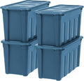 IRIS USA 31 Gallon Eco-Friendly Heavy Duty Storage Totes with Easy-Grip Handles, 4 Pack - Large Bins with Lids Garage Organizing Tubs, Durable Stackable Utility Containers, Made in USA - Navy by IRISUSA