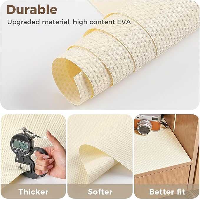 100% EVA Shelf Liner for Kitchen Cabinet, 12" x 240" Drawer Liners Non Adhesive Non Slip Waterproof Plastic Paper, Dresser Pantry Bathroom Refrigerator Protector, Cream - Image 6