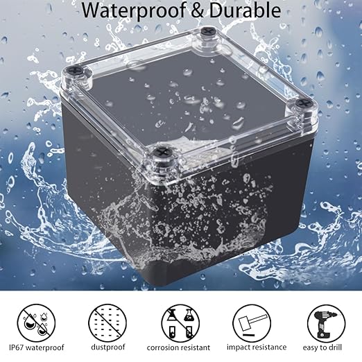 Junction Box,IP67 Waterproof ABS Black Project Box Clear Cover with Mounting Plate Electrical Box Enclosure for Outside Electronics 4.9 x 4.9 x 3.9inch(125x125x100mm) - Image 2