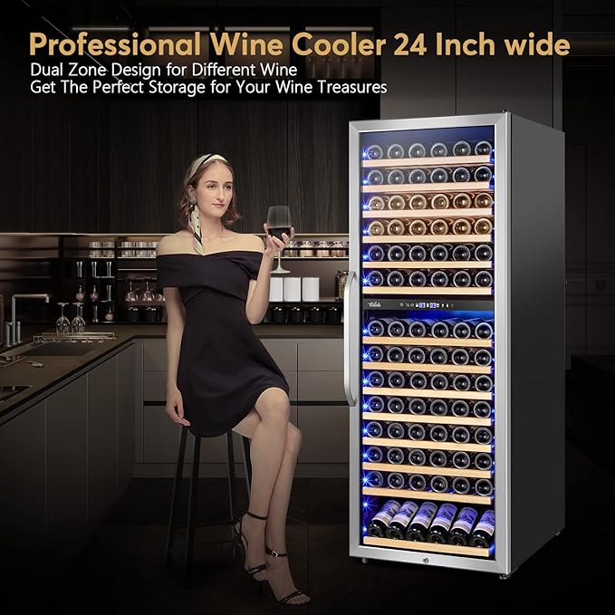 24 Inch Wine Cooler Fridge Dual Zone, Professional Large Capacity High Wine Refrigerator with Powerful Compressor, Quiet Operation and Elegant Design-KMHJ408D - Image 6