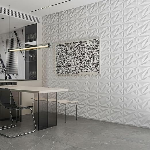 Art3dwallpanels 50 Pack 3D Wall Panel Diamond for Interior Wall Décor, PVC Flower Textured Wall Panels for Living Room Lobby Bedroom Hotel Office, White, 12''x12'' - Image 6